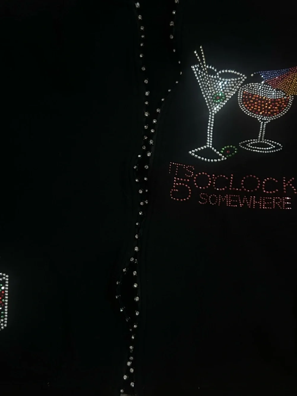 Rhinestone Martini Cocktail It's 5 O'Clock Somewhere Unique Black Sweater - Picture 3 of 7
